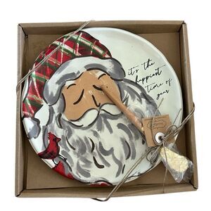 NEW Mud Santa Tartan Cheese / Cookie Plate & Spreader Set